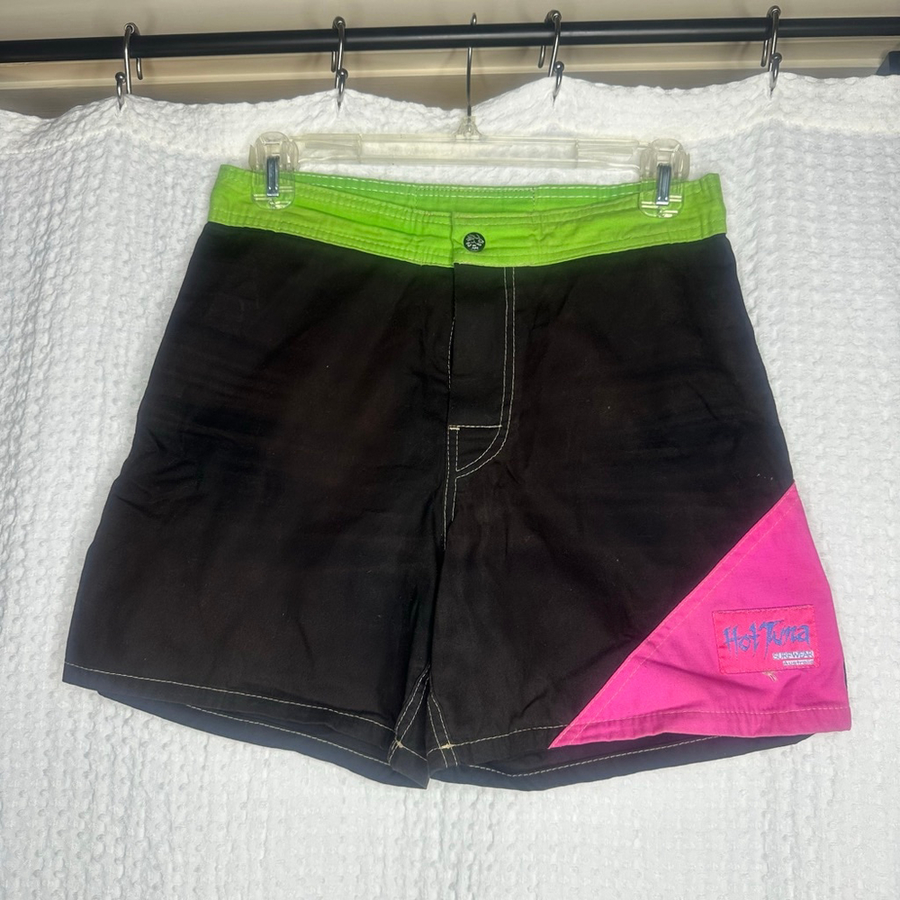 Vintage Men's Hot Tuna Athletic Board Shorts Black Green Pink